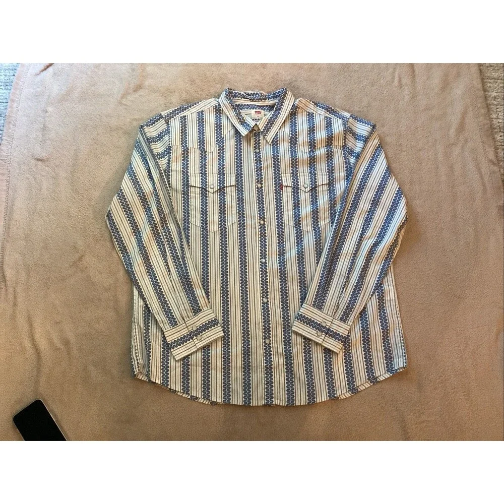 levis shirt men xl new pearl snap long sleeve striped western cowboy